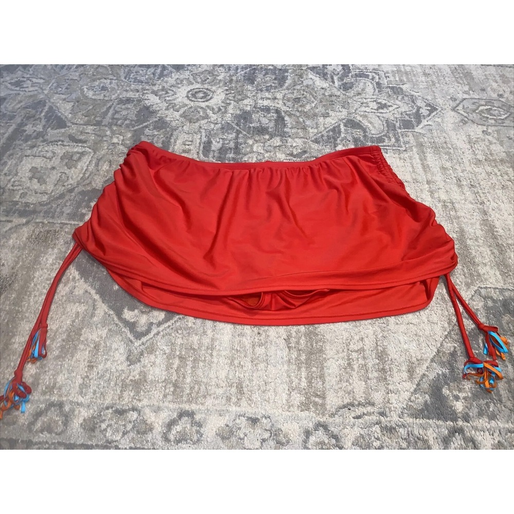 Swim By Cacique Women's Plus Swim Skirt Lined Bottom Red Tie Tassels‎ Size 28